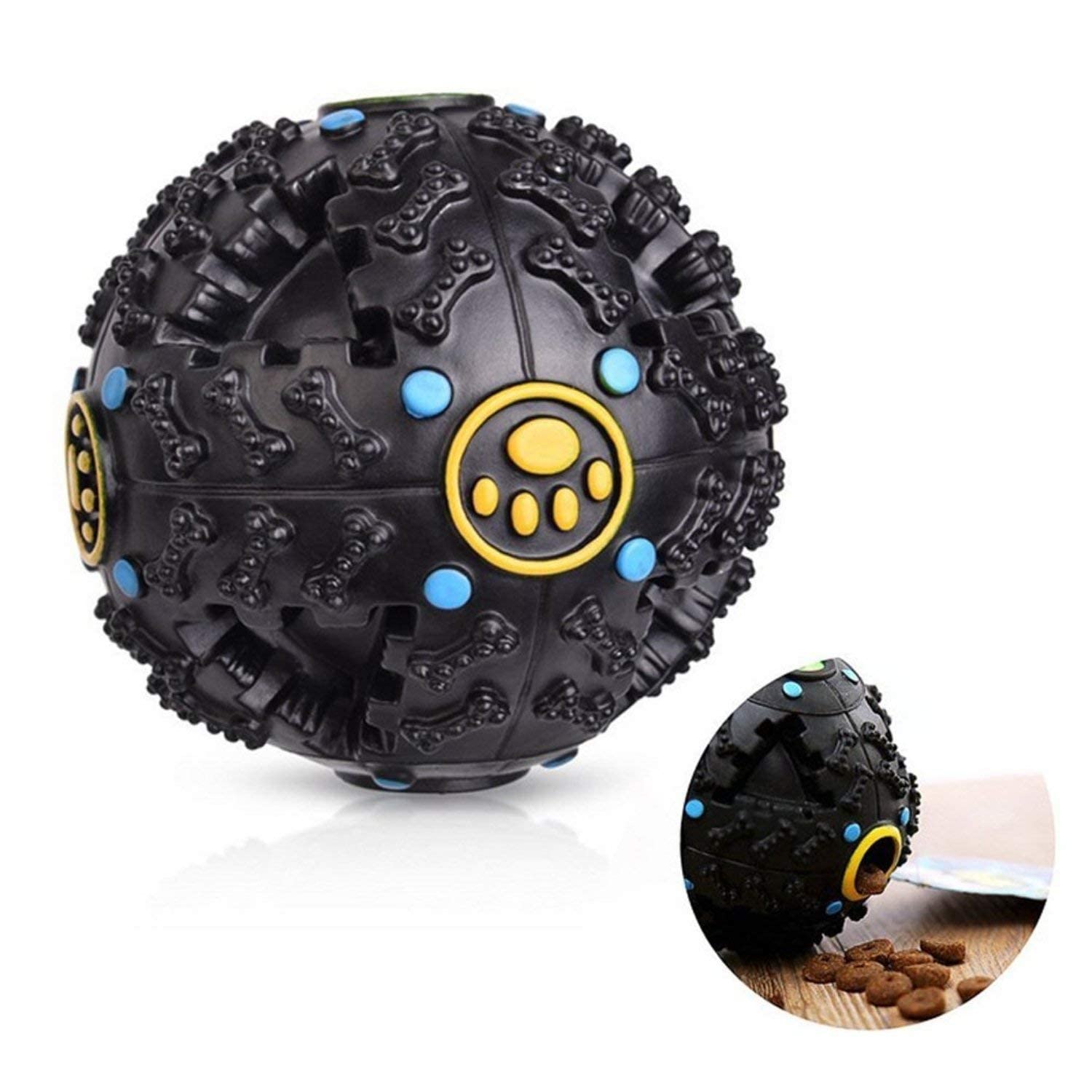 D&C Paws Dogs Interactive Squeaky Giggle Quack Dog Toy Ball Pet Food Dispenser Dog Pet Products-Large (Black)