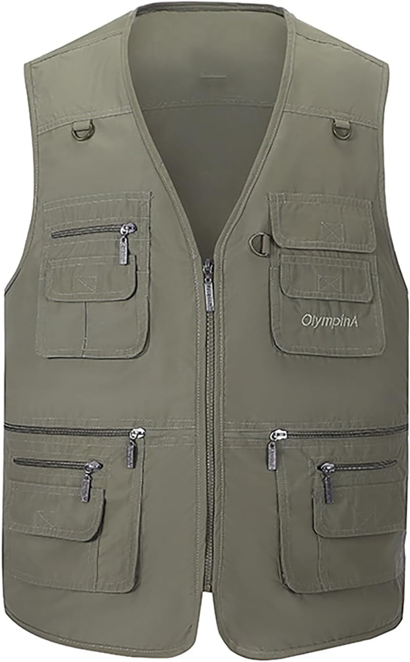 Hbufnha Men's Casual Safari Travel Vest 16 Pockets Outdoor Work Vest Sleeveless Jacket Fishing Hiking Photograph