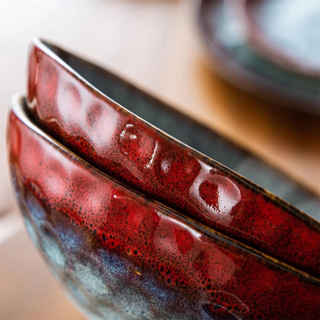 Starry Sky 36 Pieces Set Retro Appearance Ceramic Red Pottery Tableware with Plate Dessert Bowl