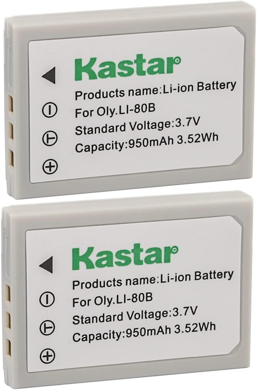 Battery (2-Pack) for Olympus Li-80B and Konica Minolta NP-900 Work with Olympus T-100,t-110,x-36 and Konica Minolta DiMAGE E40, E50, KYOCERA EZ4033 etc. Cameras