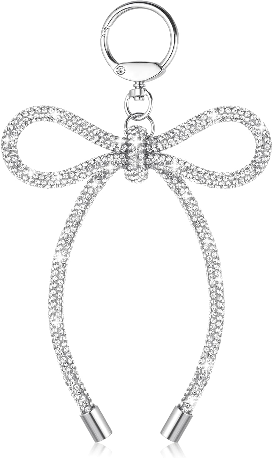 Silver Bow Rhinestone Keychain Accessories, Crystal Bow Key Chains, Cute Ribbon Bowknot Pendant Bag Charms, Bling Bowknot Keyring Charm for Backpack Charms Key Ring Women