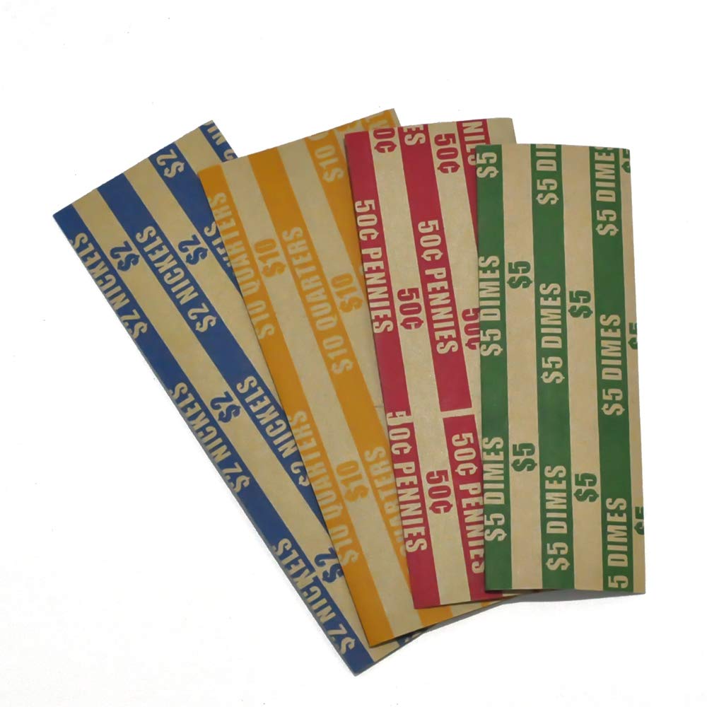 Essential 400 pcs Assorted Packed Flat Stripped Coin Wrappers,Coin Rolls Warpper for Quaters,Dimes,Nickels,Pennies (Each of 400)