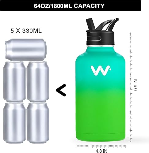 Miniatura 3 de WEREWOLVES Botella de agua aislada con asas de paracaídas, correa, tapa de popote y tapa de boquilla, botella de agua reutilizable de boca ancha al