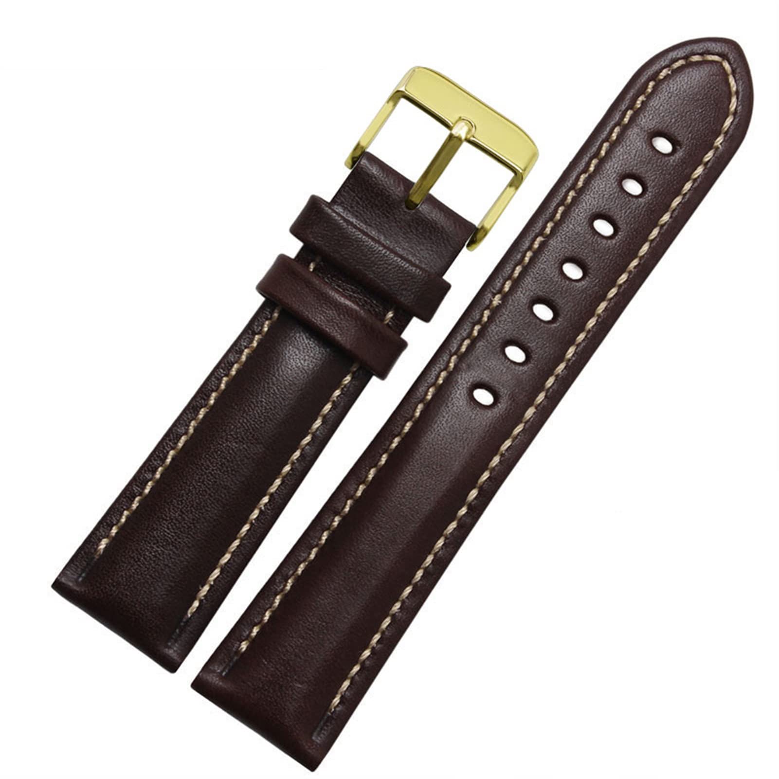 Bracelet de montre CZKE universel tissage uni cuir marron or 22mm