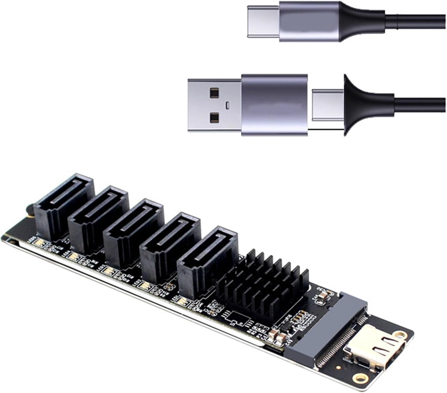5 in 1 SATA3.0 Expansion Card with USB a and Type C Input for Computer Laptop and NAS Desktop Hard Drive Expander