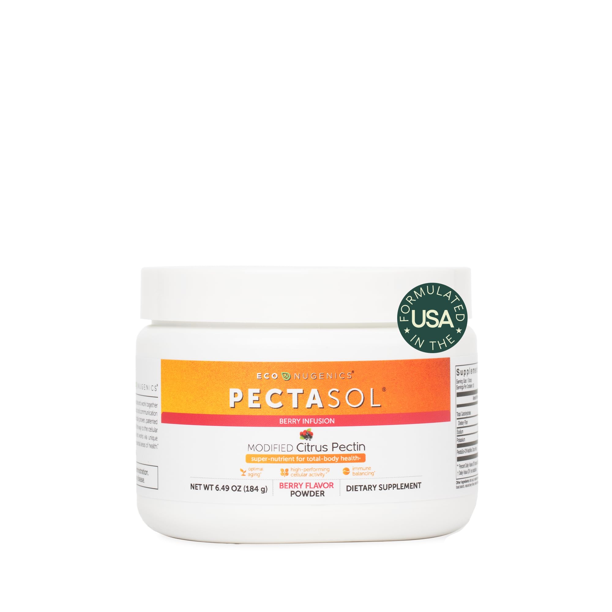 PectaSol Modified Citrus Pectin – 184g Berry Powder – Total-Body Health Supplement to Support the Heart, Immune System, Inflammation Response & Healthy Aging + Maintain Healthy Galectin-3 Levels