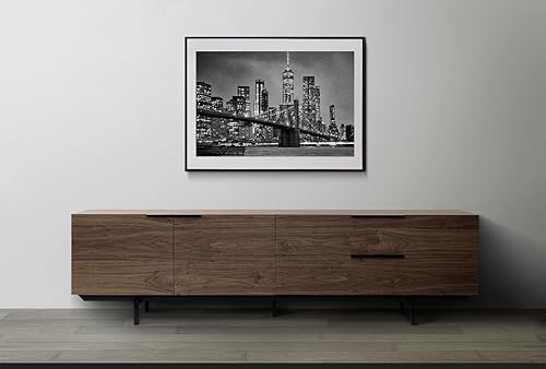 Miniatura 2 de Brooklyn Bridge (Night) Poster - 30 x 20 Inches - Luxury Black and White Artwork - Metropolitan Wall Art