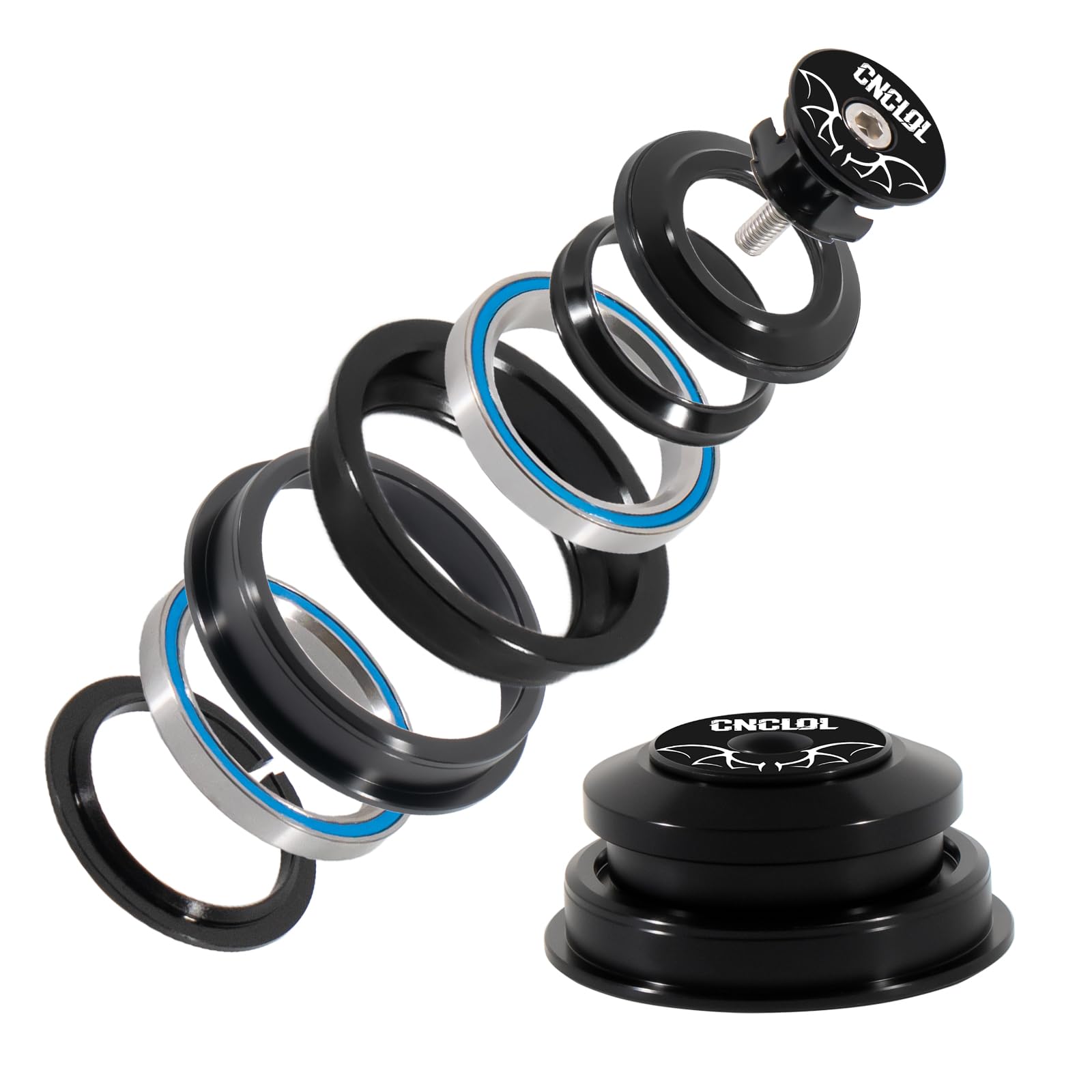 CNCLOL 1-1/8 Bike Headset 34mm/44mm/41.8-52/44-55/44-56mm, MTB Threadless Semi-integrated, Bicycle Headset Kit Straight & Tapered Tube Double Sealed Bearings for Bmx/Mountain/Road Bike