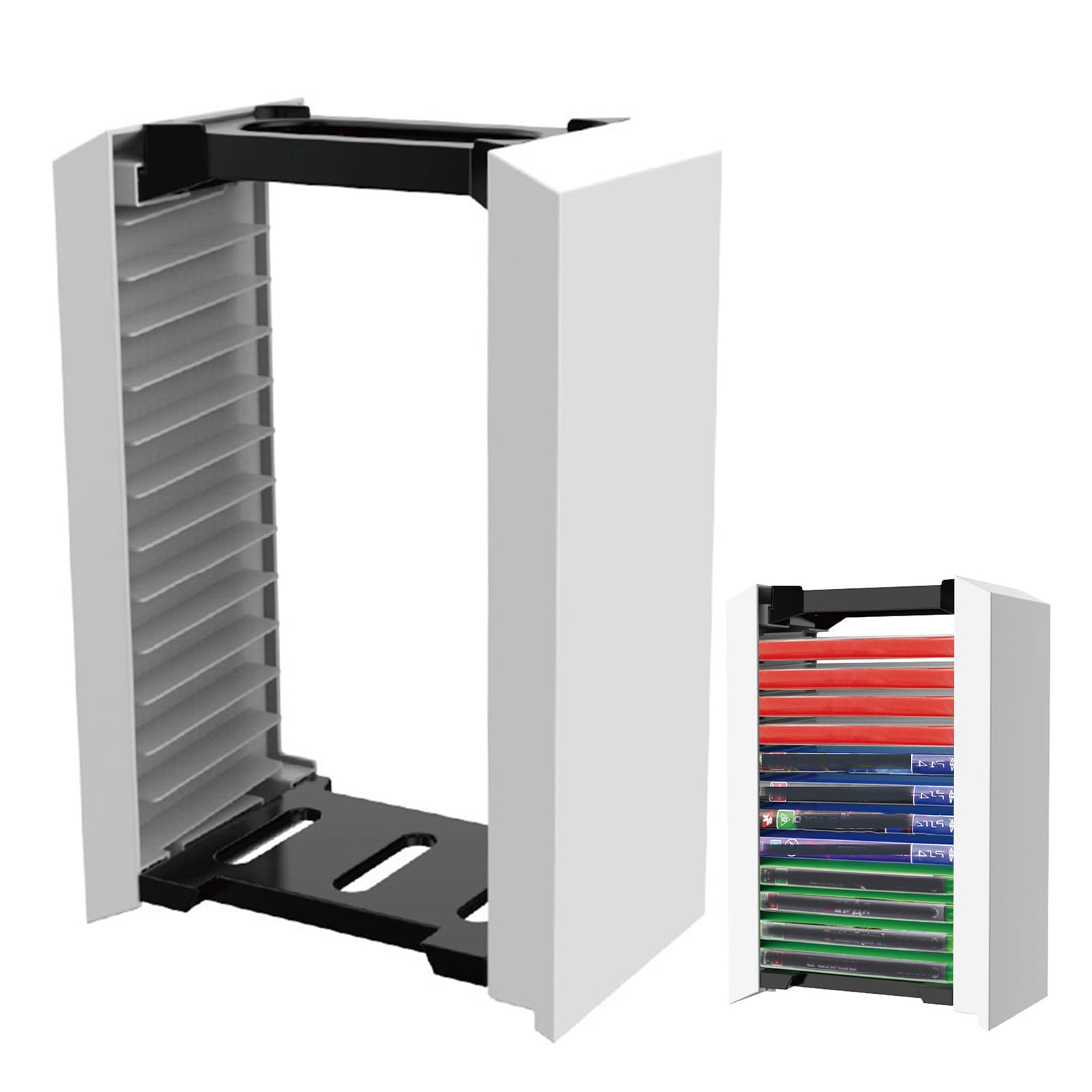 NCONCO Scatola di immagazzinaggio, torre per giochi PS5, torre dei dischi da gioco, organizzatore di accessori da gioco, 12 supporti per dischi da gioco per PS5, PS4