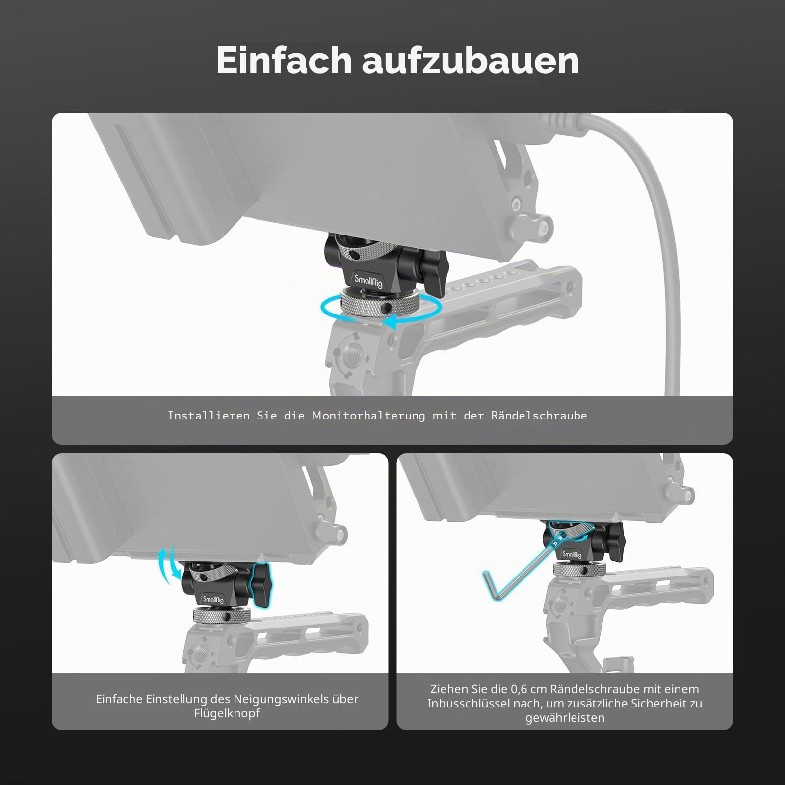 SMALLRIG Kamera Monitor Mount mit Kaltschuhadapter, 360° drehbar und 180° neigbar, Verstellbarer Monitorhalter mit Rändelschraube zum Einstellen der Spannung, mit Anti-Twist-Design – 2905B