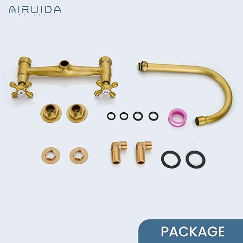 Miniatura 9 de Airuida Grifo de Cocina Comercial de Montaje en Pared de Latón Antiguo, Grifo de Fregadero de Cocina de Montaje en Pared, Grifo de Montaje en Pared