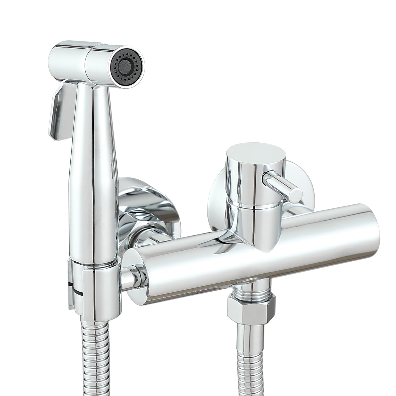 Set miscelatore per bidet da parete cromato, per WC con doccetta musulmana per acqua calda e fredda, con kit spruzzatore Shattaf