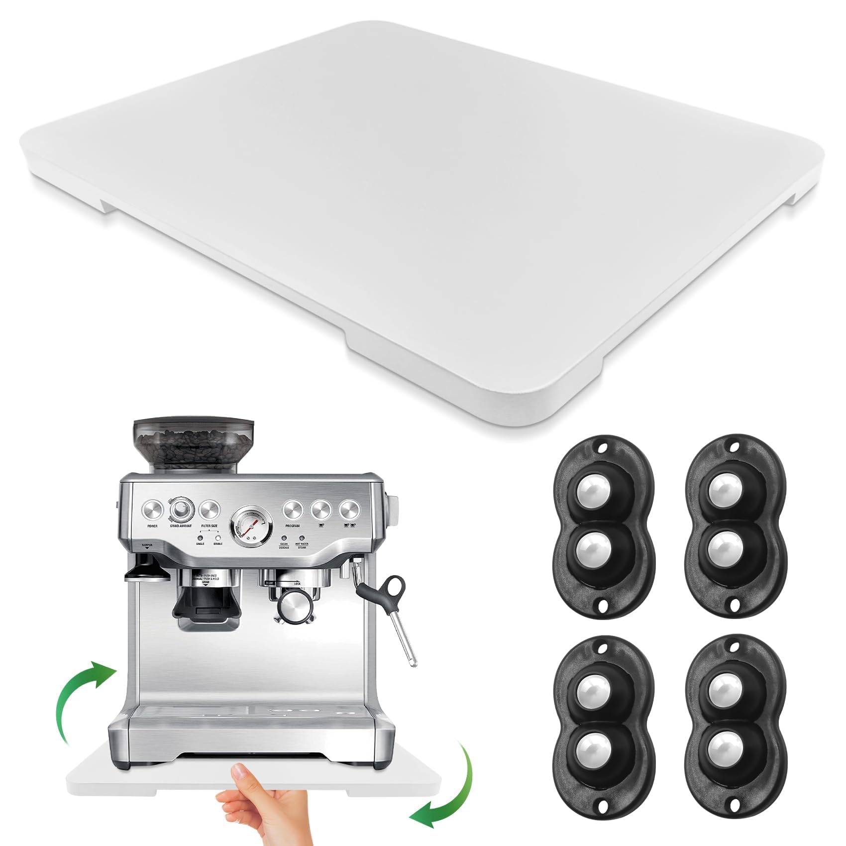 Appliance Slider 360° Rolling Tray for Countertop Coffee Maker Mat, White