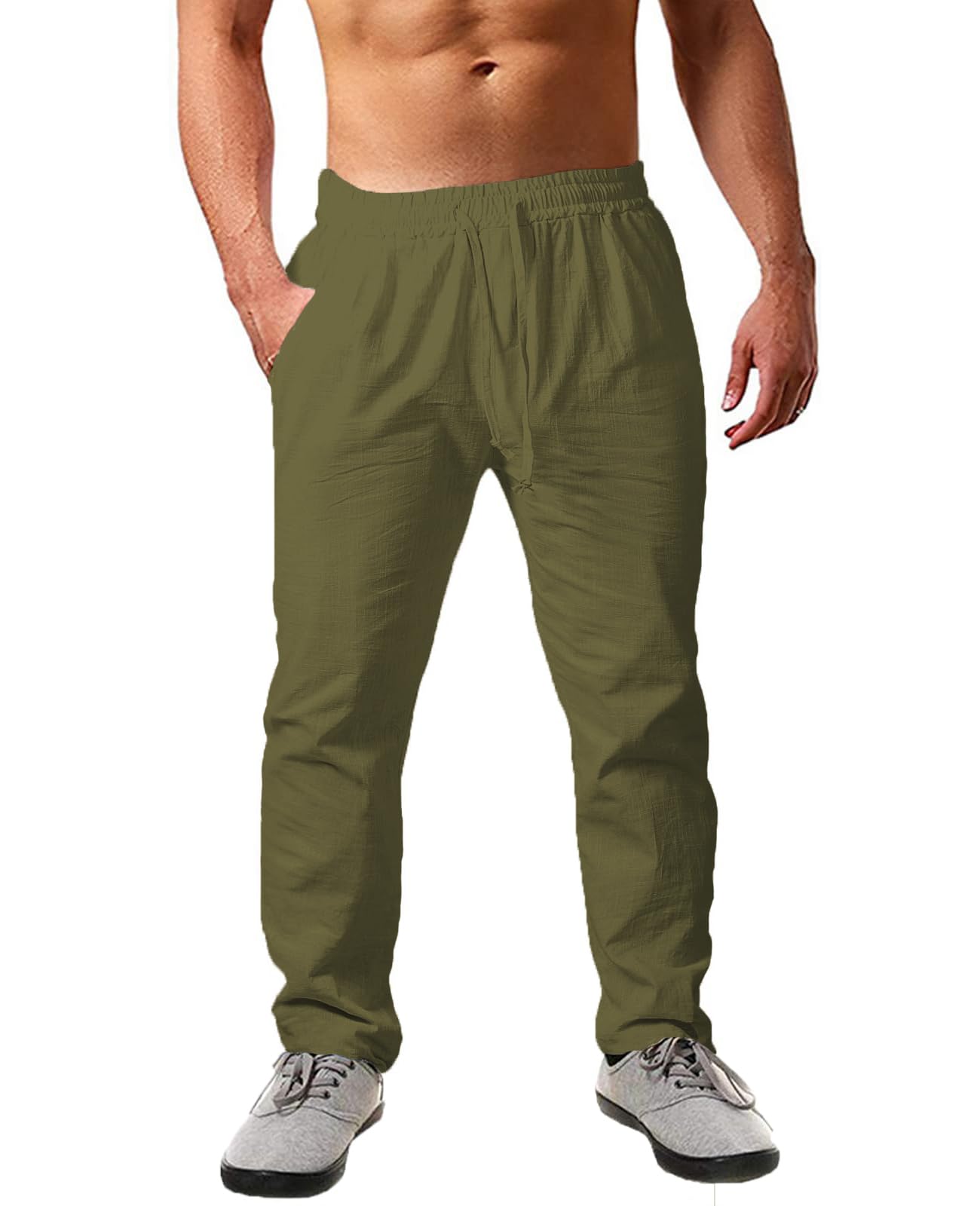 Cegerne Pantaloni in Lino Estivi Uomo Leggeri e Traspiranti, vestibilità Larga, Vita Elastica con Coulisse, Tinta Unita – Ideali per Estate, Vacanze e Spiaggia