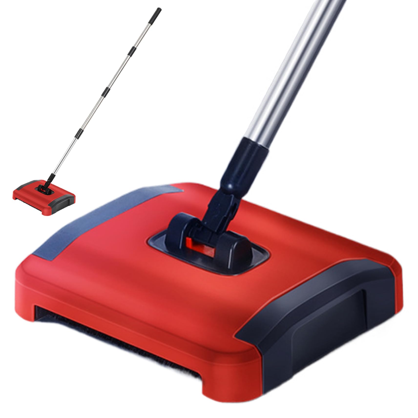 Wedhapy Black + Red Carpet Sweeper Manual 3 Rolling Brushes Floor Sweeper Carpet Brush With Wheels And Large Waste Bin 43Inch Detachable Carpet Cleaner For Pet Hair Dust Debris Carpet Sweeper Carpet Sweepe