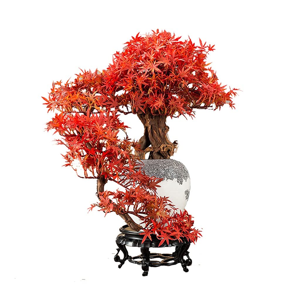 HCZKIUJY Artificial Bonsai Tree Artificial Plant Welcoming Pine Bonsai Red Maple Leaf Fake Tree Micro Landscape Chinese Home Office Decoration 23.6in Inches Fake Plant Decoration