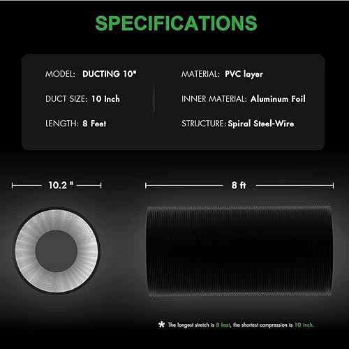 Vista 33 de iPower Manguera de ventilación flexible de 3 pulgadas y 8 pies de conducto de aluminio de 4 capas de protección para secadora para calefacción