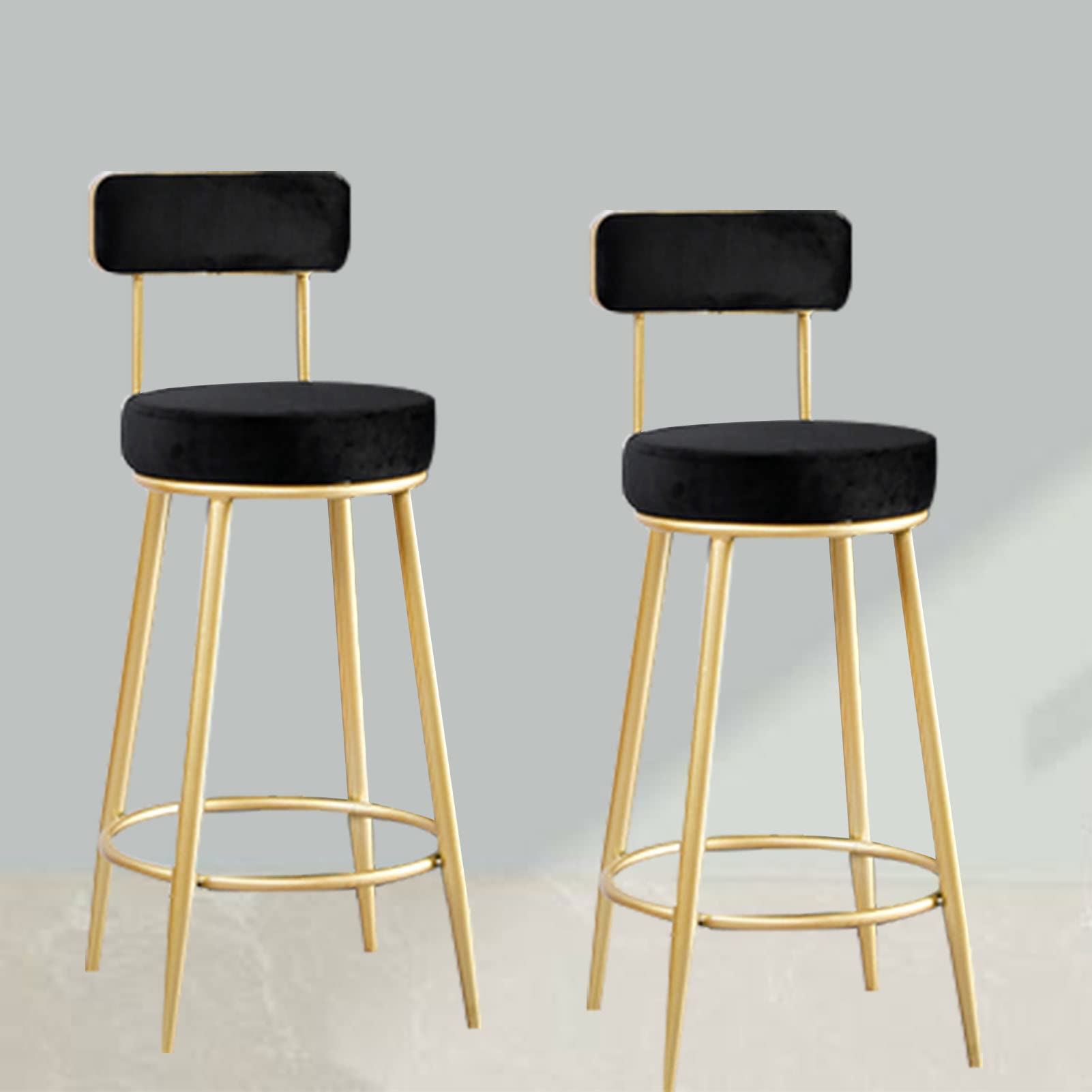 Tabourets de bar velours avec dossier et repose-pieds : le confort absolu en lot de 2