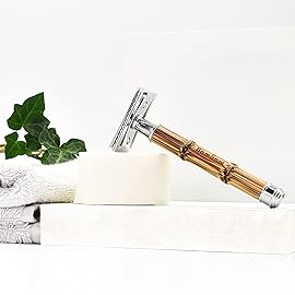 Bambaw Double Edge Safety Razor for Women & Men, Double Edge Razors with 5 Blades, Reusable Single Blade Razor, Eco-Friendly & Plastic Free - Slim Bamboo Silver