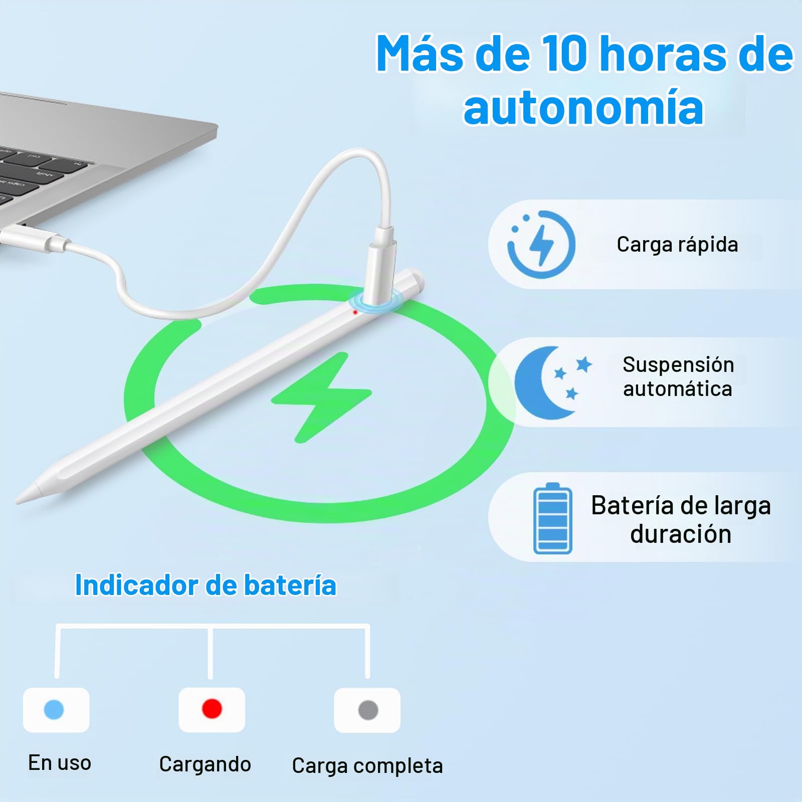 Lápiz capacitivo para iPad Apple: carga rápida para iPad Pencil Apple Pen con sensibilidad de inclinación de rechazo de palma - Bolígrafo para iPad 10/9/8/7/6, iPad Pro de 12.9 pulgadas/11 pulgadas/13