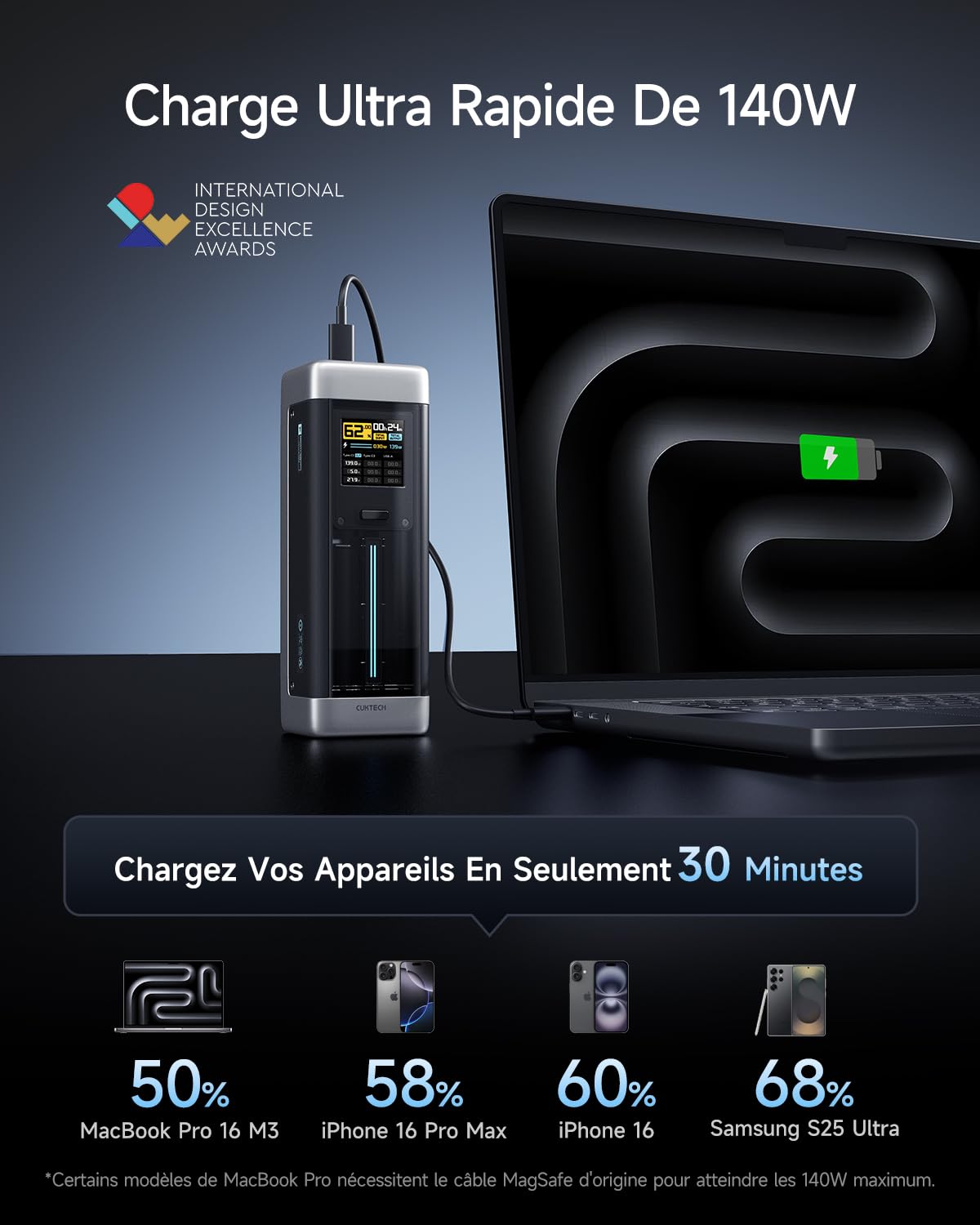 CUKTECH 20 140W 25000mAh Batterie Externe,PD3.1 Rapide Power Bank Écran TFT