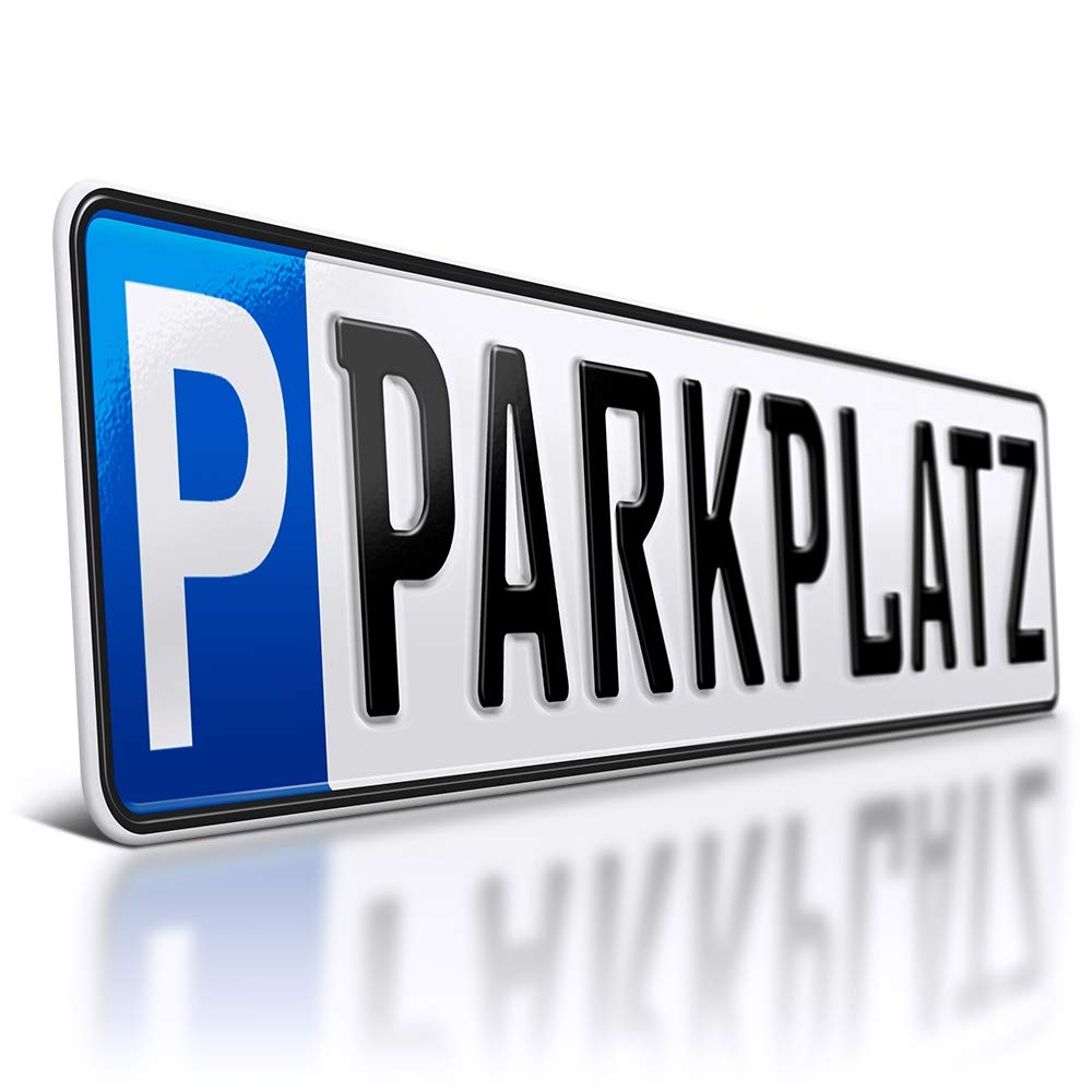1 Parkplatzschild | 520 x 110 mm | WUNSCHTEXT BIS ZU 9 ZEICHEN | Parkplatz-Kennzeichen | Kfz Kennzeichen | Wunschbeschriftung | DHL-Versand