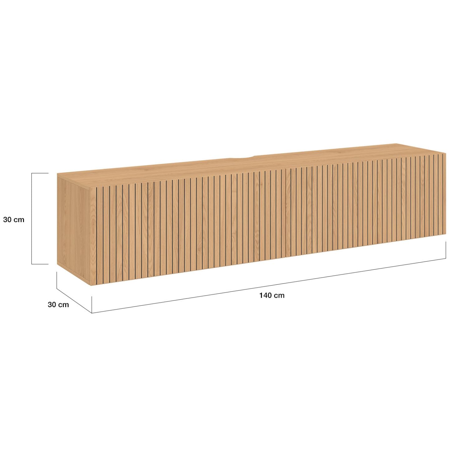IDMarket - Meuble TV 140 cm Suspendu Juliette 2 Portes Lattes tasseau Bois Coloris chêne