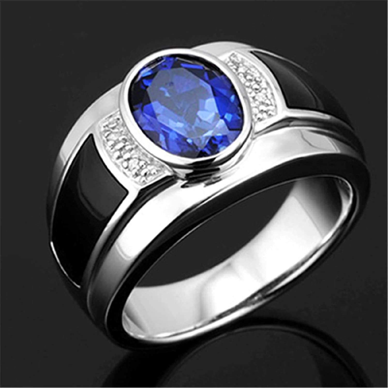 ChenFeng 925 Silver Black Onyx and White Created Sapphire Male Ring Engagement Ring