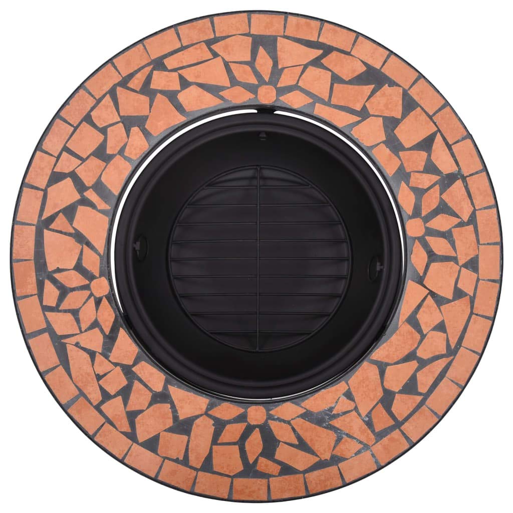 Palenisko ceramiczne z mozaiką, terakota, 68 cm, stalowe palenisko z trójnożnym stelażem, okrągła półka, dekoracyjny kosz paleniskowy do ogrodu, na taras