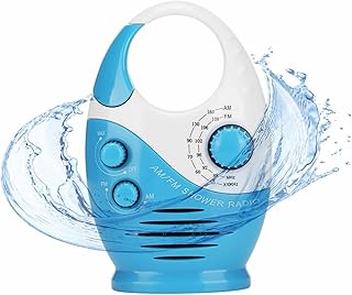 THE WHITE SHOP Shower Radio AM/FM Button Bathroom Radio with Top Handle