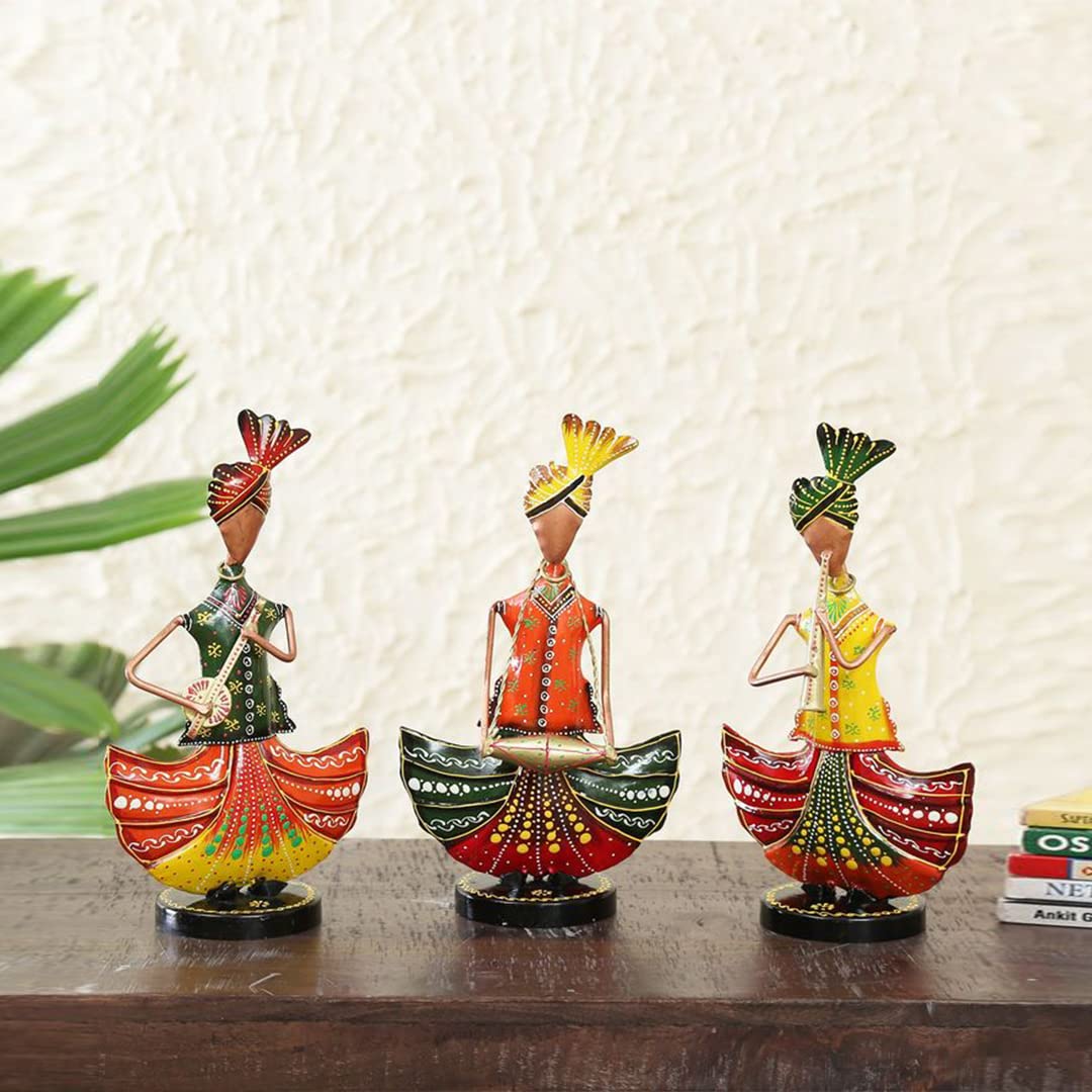 PD Enterprises Iron Sardar Musician Set of 3 Sculpture Modern Handmade Showpiece Figurine Home Office Table Desk Décor Arts & Showcase Items for Home Decoration & Table Décor (7x4x13) Inch