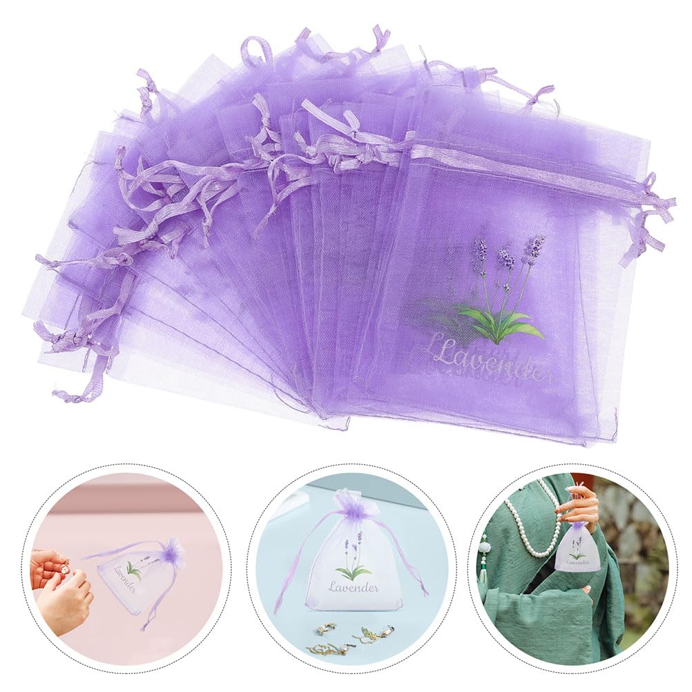 LUOZZY 20 Pcs Lavender Sachets Bags Drawstring Mesh Gauze Bags Organza Pouches Small Clear Party Favor Sachet Bags (Light Purple)