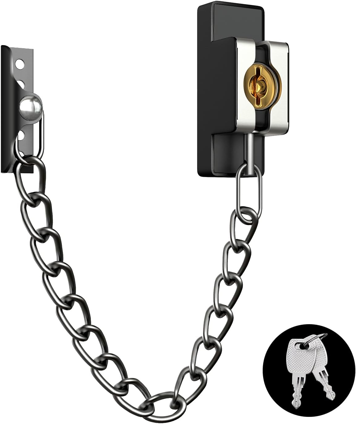 Door Chain Lock Heavy Duty, Security Heavy Duty Chain Door Latch for Front Door Inside Door with Key, Door Lock for Child, Puertas, Hotel, Bedroom,Window (Black Chain,1 Piece)