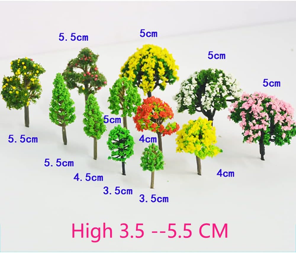 ANCLLO 60 Pieces Plastic Miniature Trees Mixed Colors Model Trees,Train