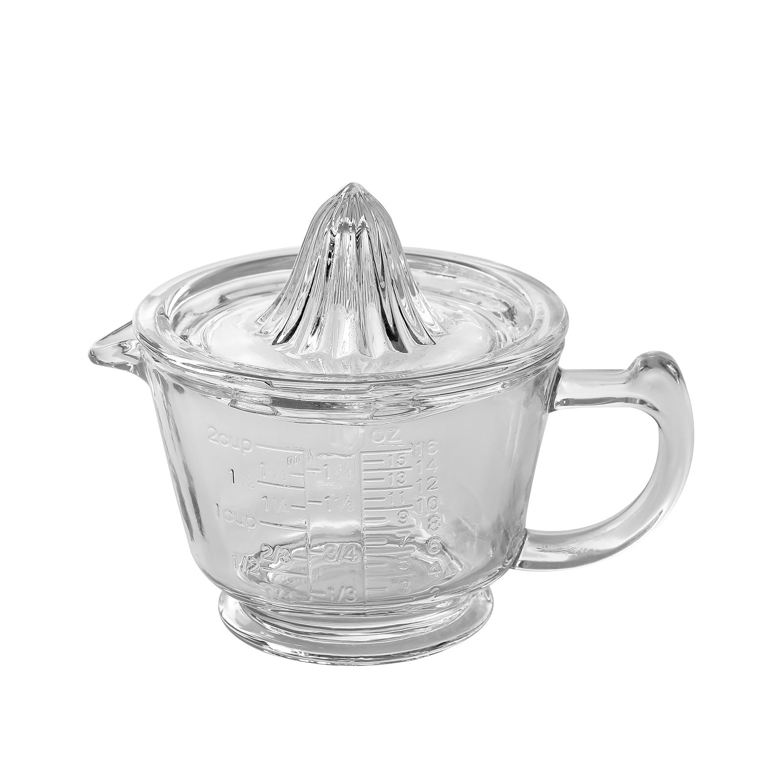 1500deg C TABLETOP Glass Manual Citrus Juicer with Handle, Glass Lemon Squeezer, Glass Measuring Cup 16 oz and Hand Juicer Squeezer, Ounce Lemon and Lime Juicer, Citrus Reamer.