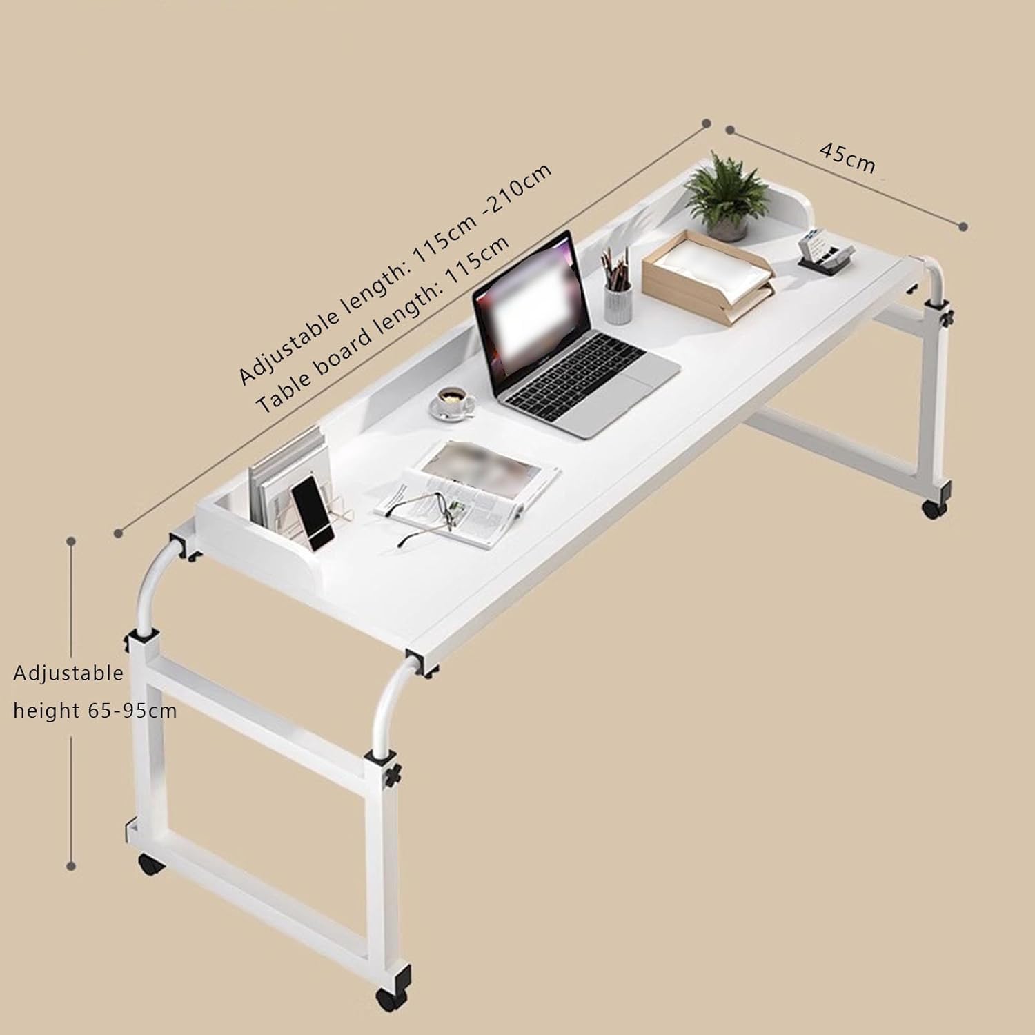 Verstellbarer Betttisch auf Rädern – Roll-Laptop-Tablett für Zuhause, Büro, Wohnzimmer und Schreibbedarf