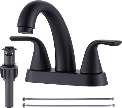 ALEASHA Black Bathroom Sink Faucet - 4 Inch Centerset 2 Handle With Pop Up Drain Stopper, Lavatory Vanity Faucet