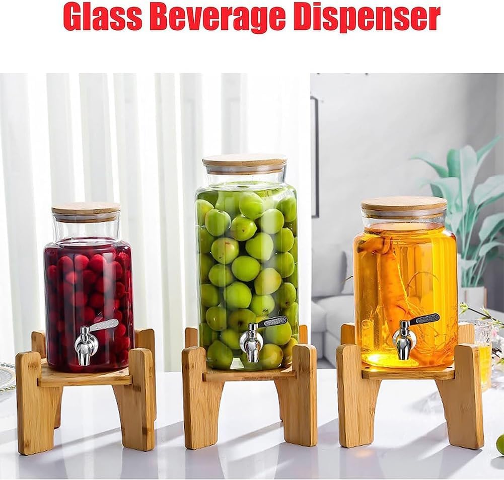 Distributore di bevande in vetro con rubinetto, 2 l, in vetro borosilicato alto, a prova di perdite, resistente al freddo e al caldo, dispenser per succhi di frutta, per cucina, feste e barbecue