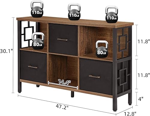 Miniatura 2 de HOMISSUE Estante organizador de almacenamiento de 6 cubos, estantería rústica corta con 3 contenedores de almacenamiento, estantería horizontal