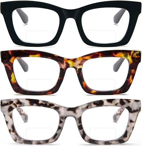 Miniatura 1 de REAVEE Paquete de 3 lentes de lectura bifocales para mujer, estilo Oprah multifocal, a la moda, lindos lectores cuadrados con bisagra de resorte
