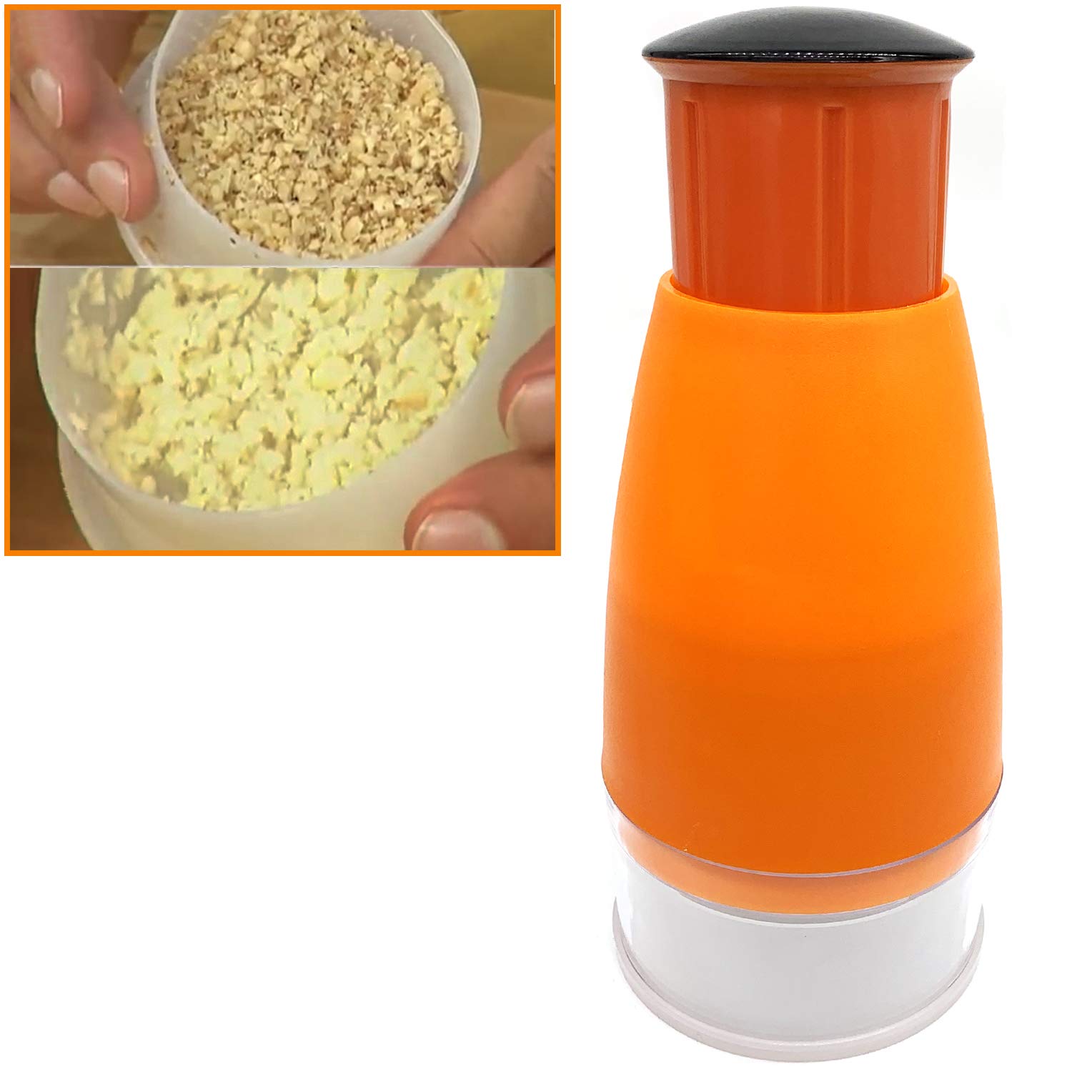 HicookFood Chopper Manual Slicer Chop Dicer Nut Garlic Mincer Vegetables Chopper for Salads Onions Herbs with 2 Storage Cups and 2 Airtight Lids (Orange)