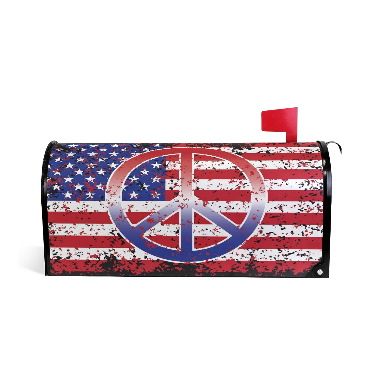 WOOR American Flag and Peace Symbol with Grunge Effects Magnetic Mailbox Cover MailWraps Garden Yard Home Decor for Outside Oversized-25.5