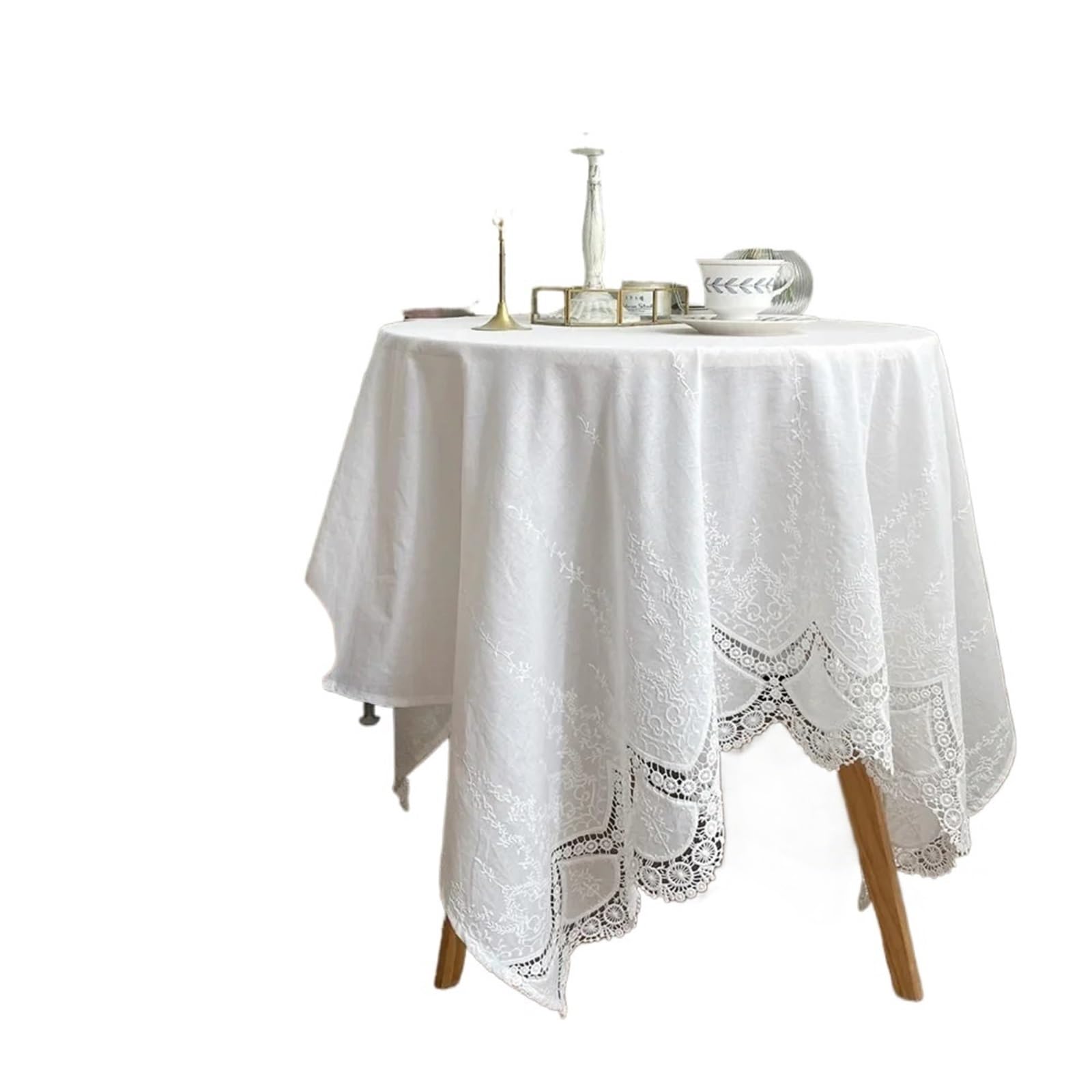 ZNTIHZ Embroidery Bedside Table Cover Lace Cotton Flower Tablecloth Luxurious For Home Wedding Decoration For Furniture Dresser(130x180cm)