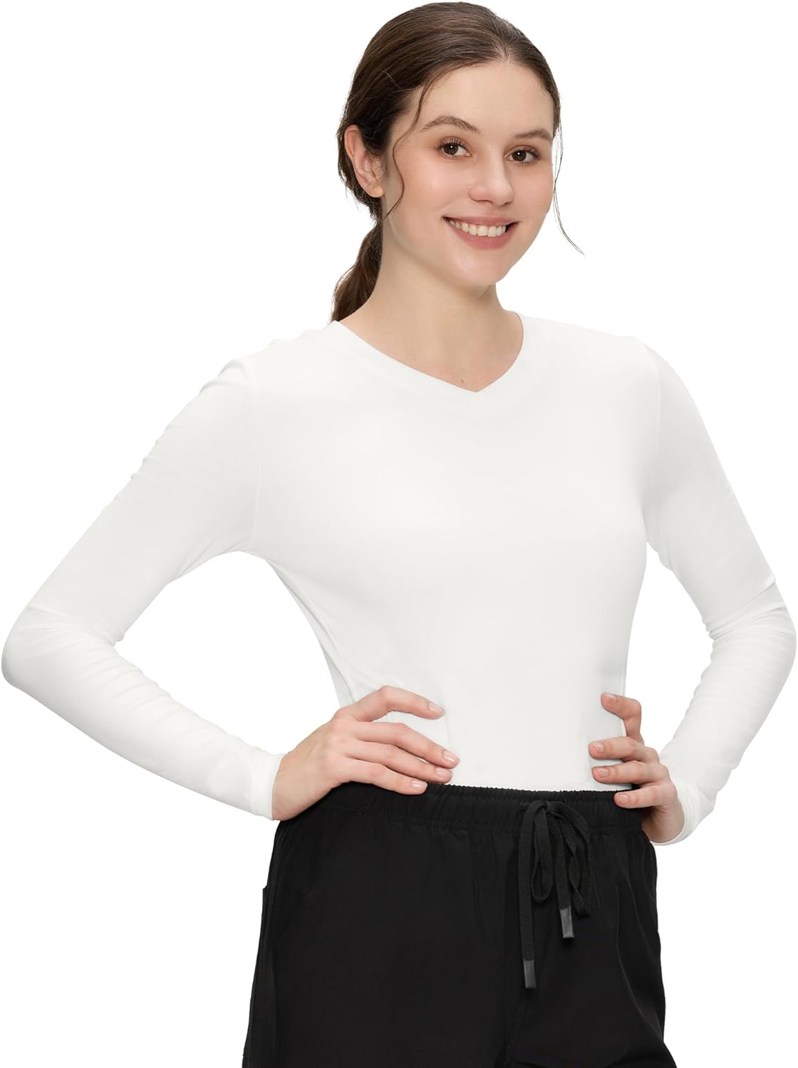 COZYFIT Women’s Underscrub Tee Comfort V-Neck Long Sleeve Undershirt with Soft & Easy Care Fabric - Image 2
