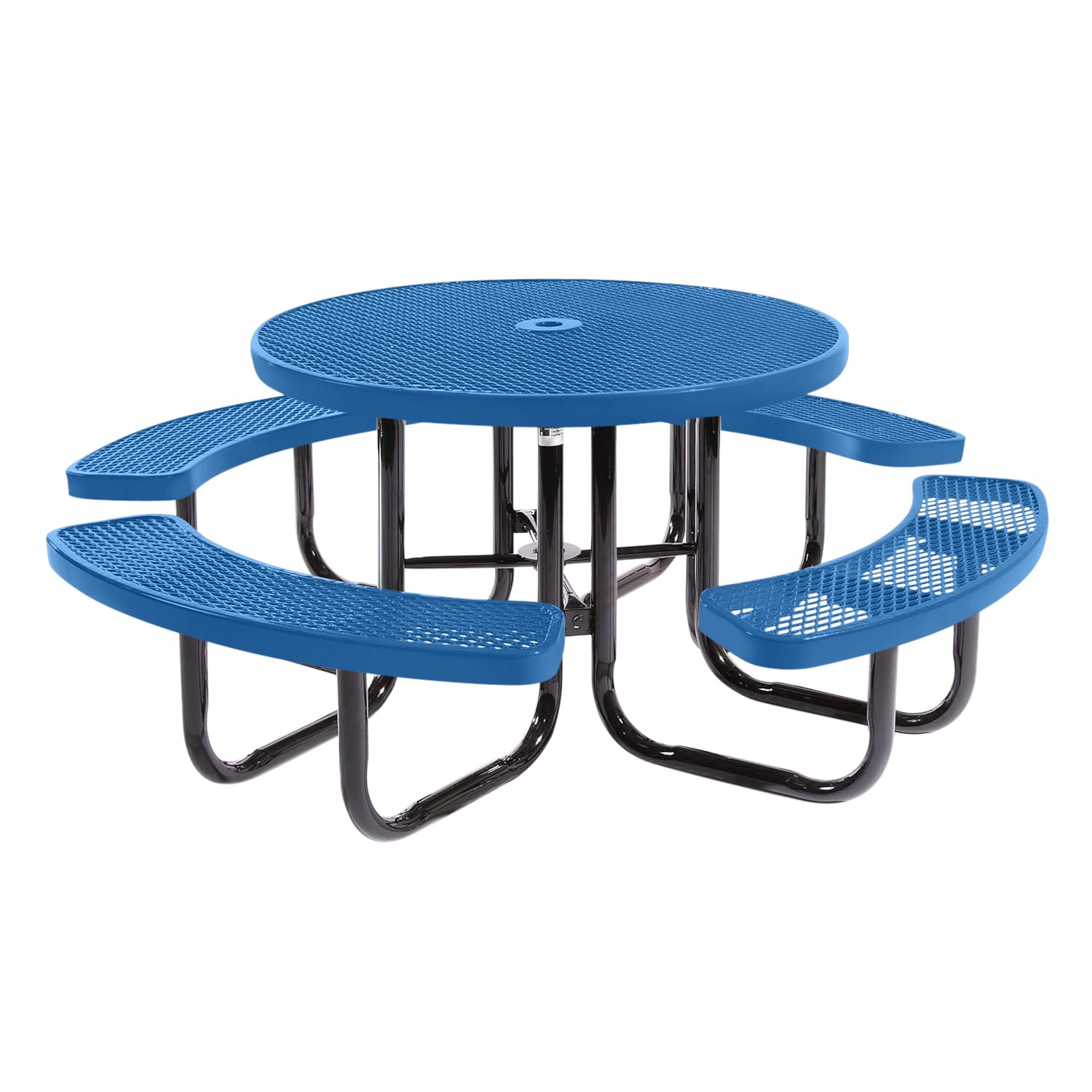 Coated Outdoor Furniture Heavy-Duty Portable Outdoor Picnic Table with Umbrella Hole, Expanded Metal Commercial-Grade Patio Dining Furniture Made in