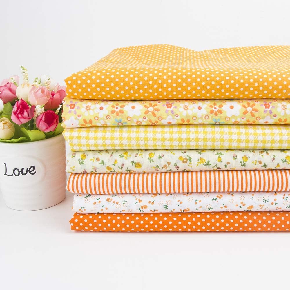 Cotton Fabric DIY Making Supplies Quilting Patchwork Fabric Fat Quarter Bundles DIY for Quilting Cotton Patchwork Cushions (Orange, 18" x 22")