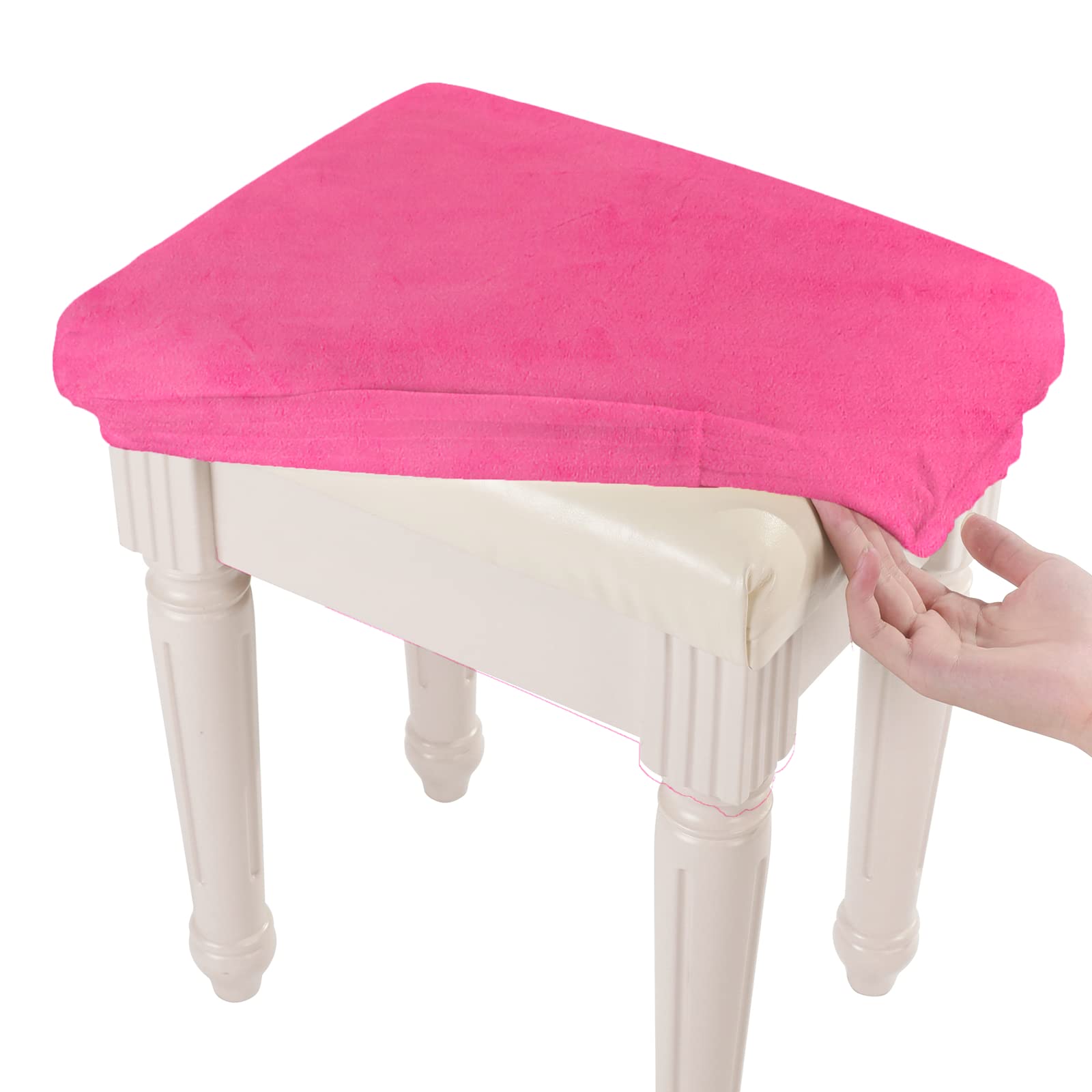 SINOSSO Soft Velvet Vanity Bench Cover, (15"- 19.5") L x (11.8"- 15.7") W Stretch Washable Rectangle Saddle Bar Stool Slipcover, (XS, Hot Pink)