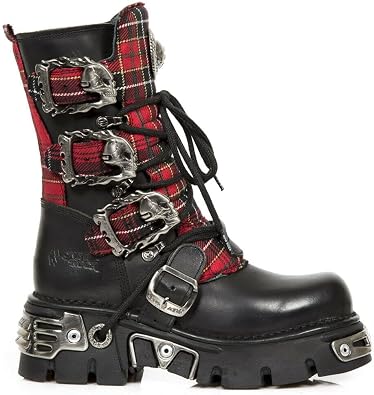 New Rock Womens Boots 391T-S1 Tartan Metallic Leather Platform Goth Boot