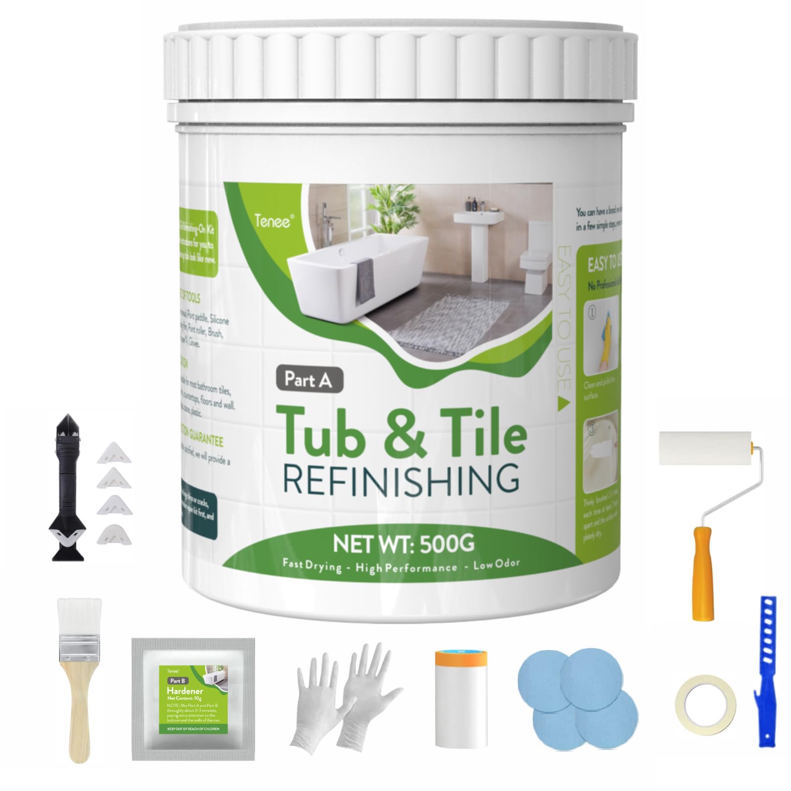 Amazon.com: 17oz Water Based Tub and Tile Refinishing Kit with 8 Tools ...