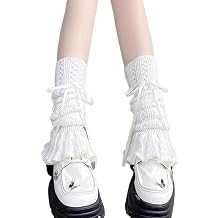 Leoparts Women's Knitted Leg Warmers Bow Flared Ruffle Trim Knee High Leg Sleeve Socks Lace-up Leg Cover for Teen Girls